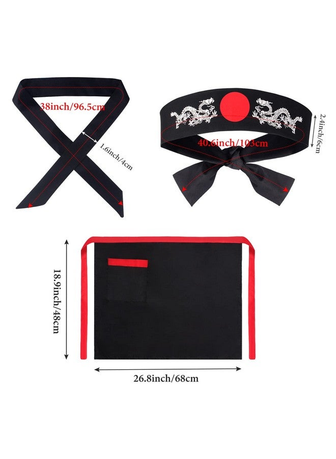Keymall Kids Hibachi Chef Hat Teppanyaki Tall Chef Cap With Hachimaki Headband Tie Apron for Hibachi Birthday Party Costume(black) - Image 3