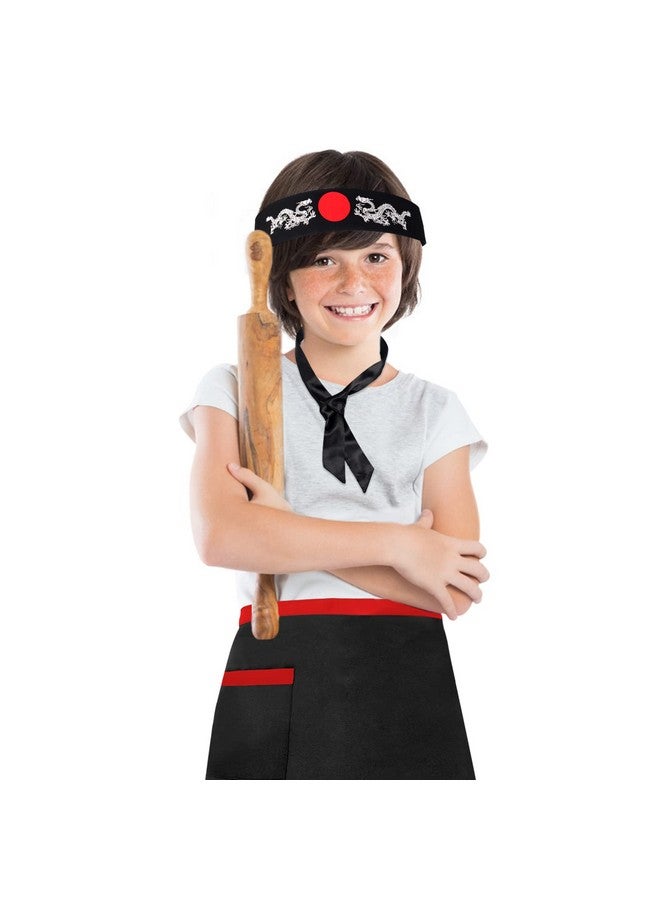 Keymall Kids Hibachi Chef Hat Teppanyaki Tall Chef Cap With Hachimaki Headband Tie Apron for Hibachi Birthday Party Costume(black) - Image 5