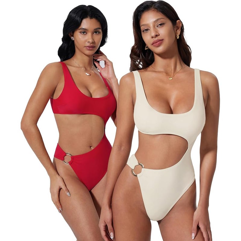 SUUKSESS Women Sexy One Piece Tummy Control Swimsuit Cutout Backless Bathing Suit - Image 5