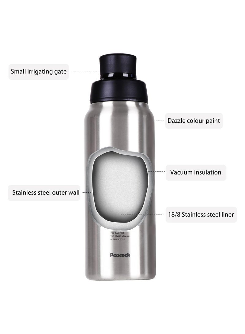 Peacock زجاجة ماء من الفولاذ المقاوم للصدأ سعة 800 مل – مانعة للتسرب ومتينة - Image 3