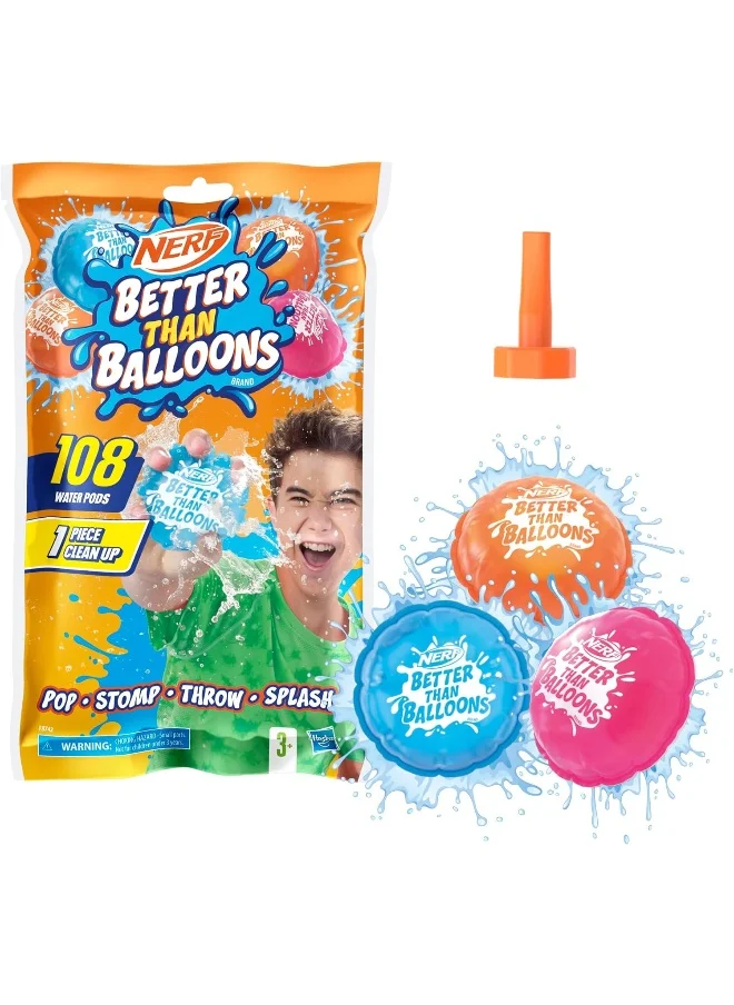 نيرف Nerf Better Than Ballons Easy Clean Water Toys, 108 Capsules, Lots of Ways to Play, Backyard Water Fun, Gifts for Kids, Ages 3 and Up