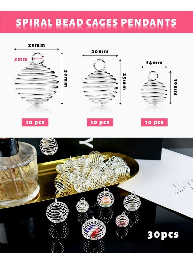 JIALEEY Spiral Bead Cages Pendants 30 Pcs 3 Sizes Silver Plated Stone Holder Necklace Cage Pendants Findings For Jewelry Making And Crafting - Image 2