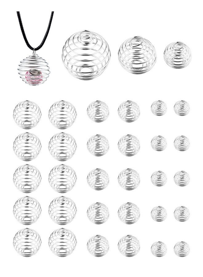 JIALEEY Spiral Bead Cages Pendants 30 Pcs 3 Sizes Silver Plated Stone Holder Necklace Cage Pendants Findings For Jewelry Making And Crafting - Image 1