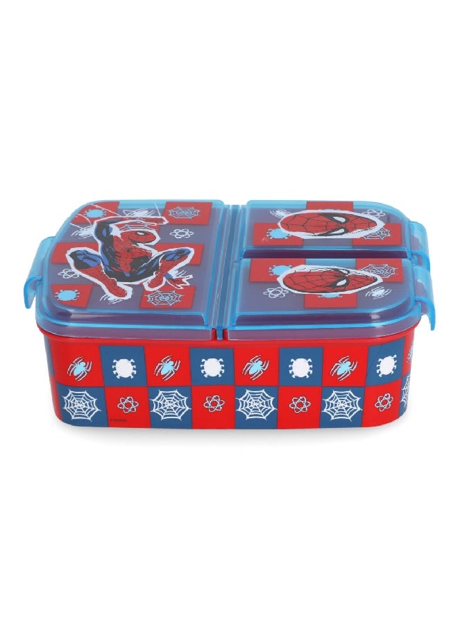 STOR - 3-Compartment Spiderman Theme BPA-Free Airtight Sandwich Box Red and Blue 6.7 x 19.5 x 16.5 cm - Image 1