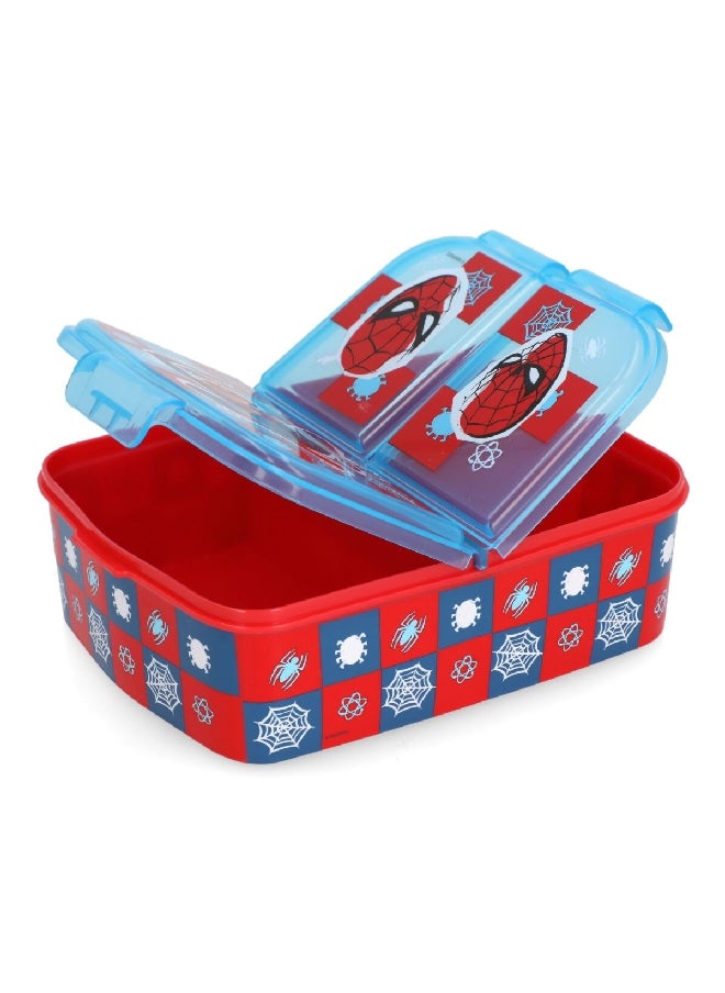 STOR - 3-Compartment Spiderman Theme BPA-Free Airtight Sandwich Box Red and Blue 6.7 x 19.5 x 16.5 cm - Image 1