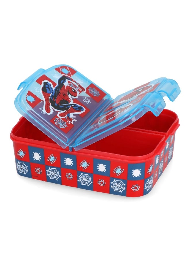 STOR - 3-Compartment Spiderman Theme BPA-Free Airtight Sandwich Box Red and Blue 6.7 x 19.5 x 16.5 cm - Image 1