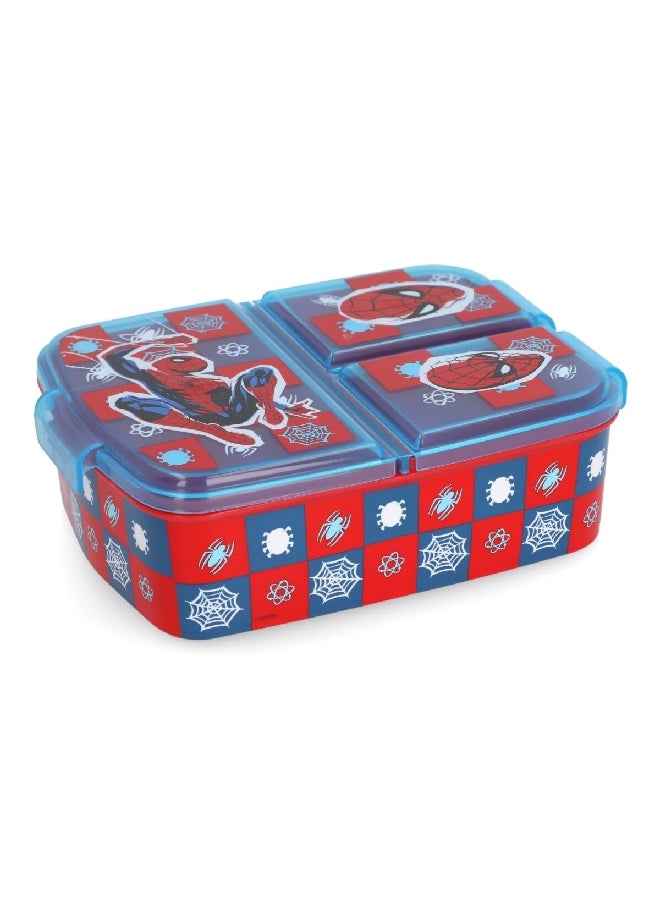 STOR - 3-Compartment Spiderman Theme BPA-Free Airtight Sandwich Box Red and Blue 6.7 x 19.5 x 16.5 cm - Image 1