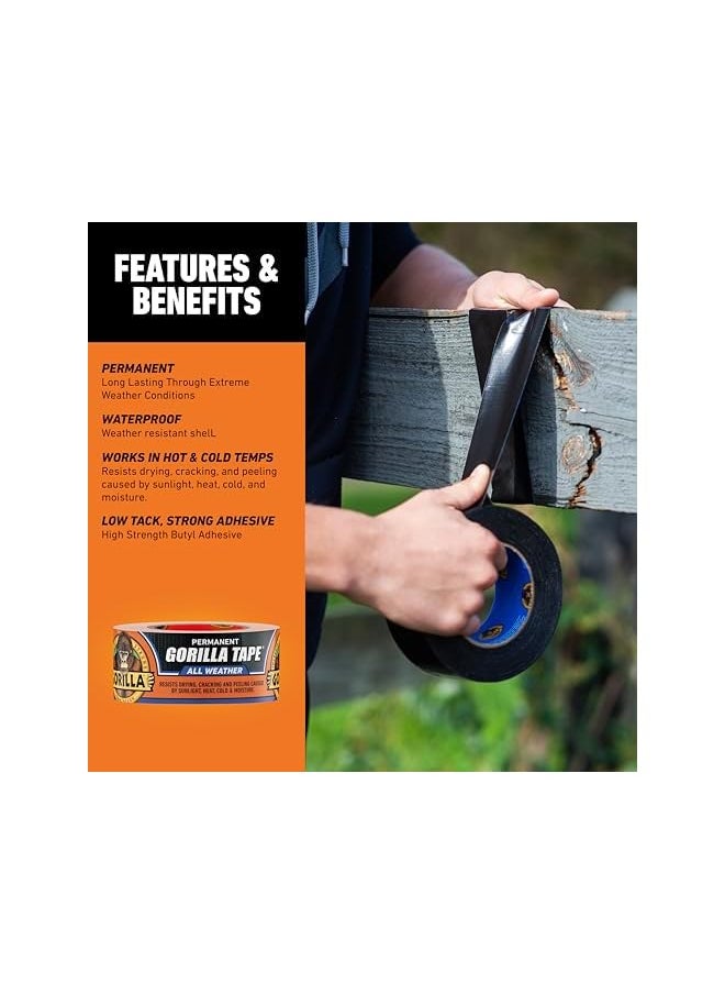 Gorilla Gorilla All Weather Outdoor Waterproof Duct Tape, UV and Temperature Resistant, 1.88" x 25 yd, Black, (Pack of 1)  - Image 4