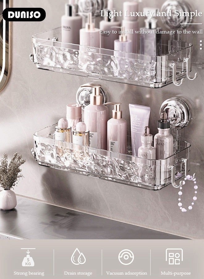 DUNISO Shower Caddy Shelf, Clear Suction Cup Shower Caddy, Portable Removable Shower Caddy with Two Vacuum Suckers, Wall Mounted Organizer, Bathroom Interior Shower Storage Basket  - Image 2