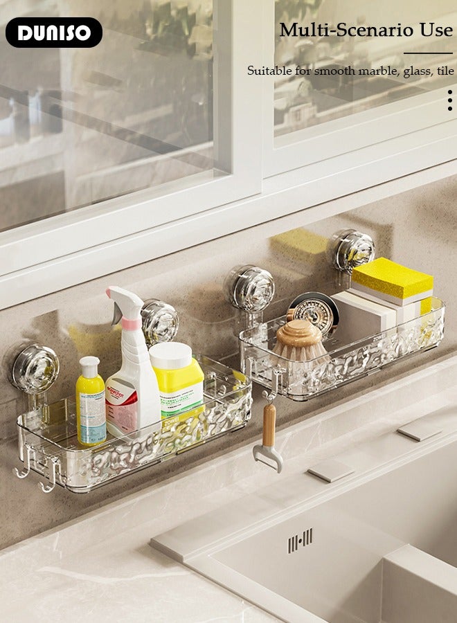 DUNISO Shower Caddy Shelf, Clear Suction Cup Shower Caddy, Portable Removable Shower Caddy with Two Vacuum Suckers, Wall Mounted Organizer, Bathroom Interior Shower Storage Basket  - Image 3