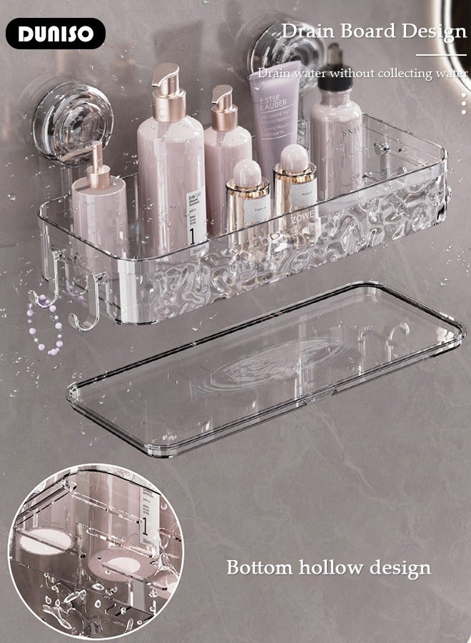 DUNISO Shower Caddy Shelf, Clear Suction Cup Shower Caddy, Portable Removable Shower Caddy with Two Vacuum Suckers, Wall Mounted Organizer, Bathroom Interior Shower Storage Basket  - Image 5