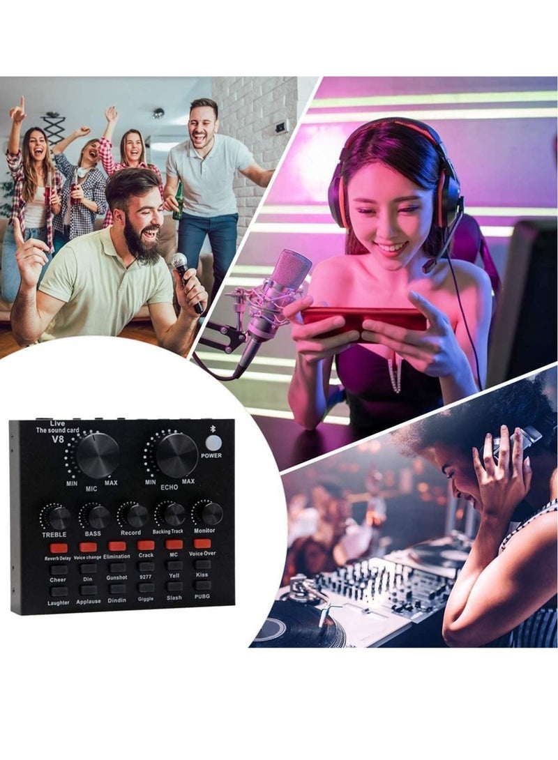 ELTRAZONE Microphone,Live Sound Card & BM800 Suspension Microphone Kit Broadcasting Recording Condenser Microphone Set Intelligent Volume Audio Mixer Sound Card for Computer PC Live Sound - Image 3