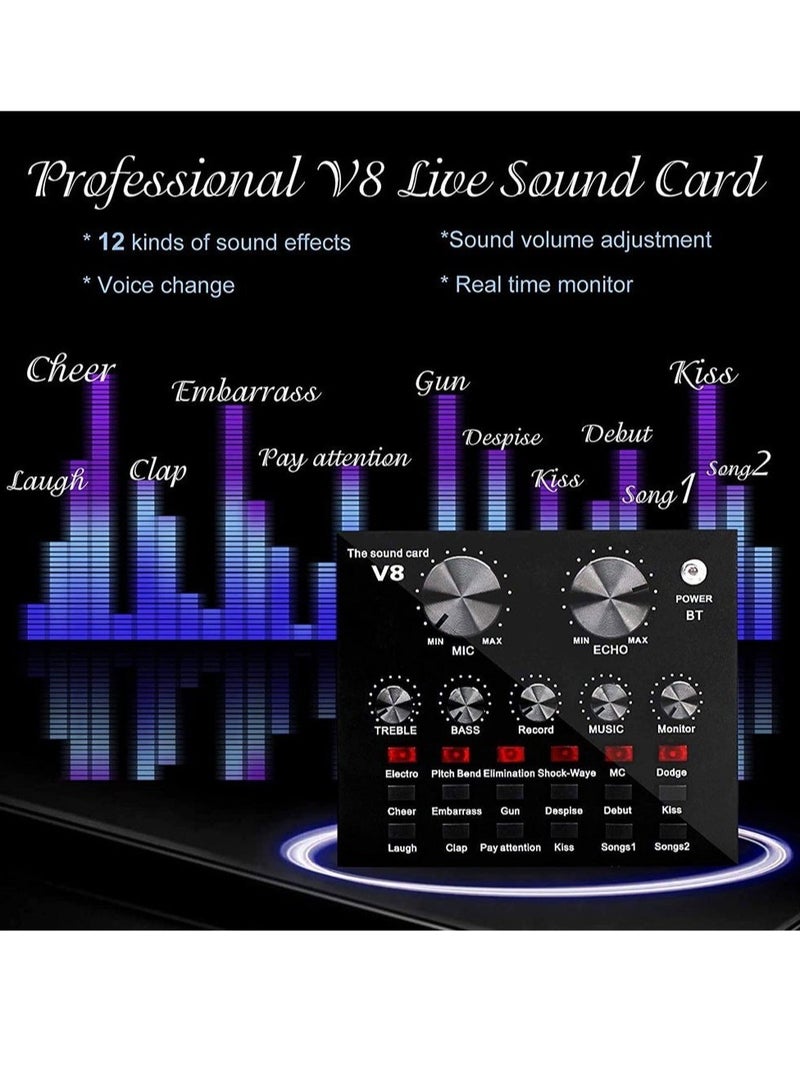 ELTRAZONE Microphone,Live Sound Card & BM800 Suspension Microphone Kit Broadcasting Recording Condenser Microphone Set Intelligent Volume Audio Mixer Sound Card for Computer PC Live Sound - Image 5