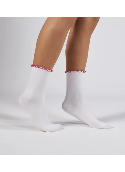 Forwena Pink Ruffled White Modal Elastic Seamless Women's Socks