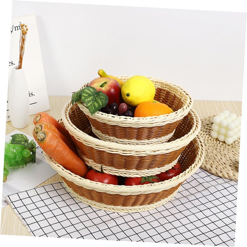 VOSAREA Fake Rattan Fruit Basket Desk Sundries Storage Basket 30x9cm Dual Color Multipurpose Kitchen and Dining Organizer Home Use - Image 5