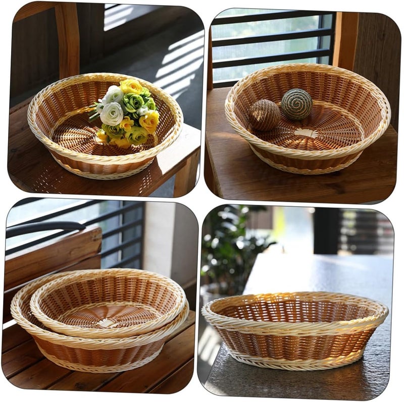 VOSAREA Fake Rattan Fruit Basket Desk Sundries Storage Basket 30x9cm Dual Color Multipurpose Kitchen and Dining Organizer Home Use - Image 3