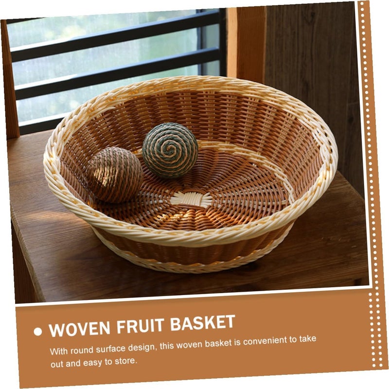 VOSAREA Fake Rattan Fruit Basket Desk Sundries Storage Basket 30x9cm Dual Color Multipurpose Kitchen and Dining Organizer Home Use - Image 4