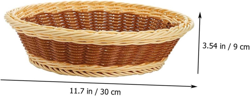 VOSAREA Fake Rattan Fruit Basket Desk Sundries Storage Basket 30x9cm Dual Color Multipurpose Kitchen and Dining Organizer Home Use - Image 2