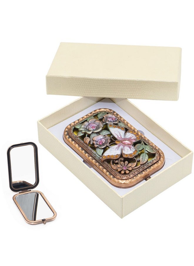 Warmtree Vintage Makeup Mirror Metal Portable Foldable Mirror Butterfly Vanity Mirror Double Sided Compact Cosmetic Mirror Travel Mirror (A)  - Image 1