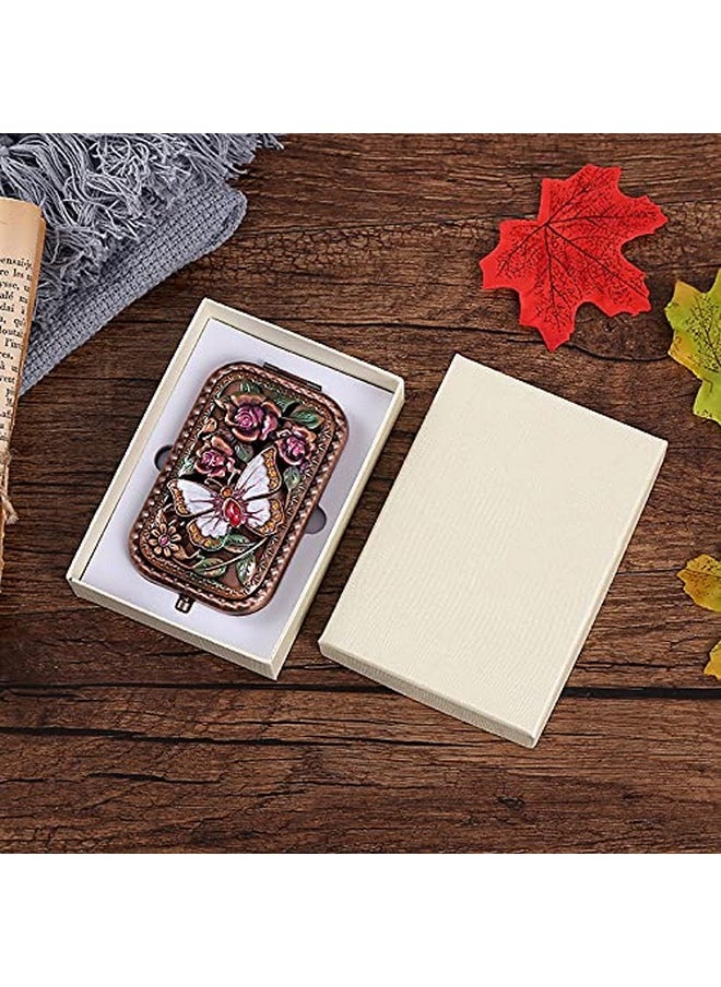Warmtree Vintage Makeup Mirror Metal Portable Foldable Mirror Butterfly Vanity Mirror Double Sided Compact Cosmetic Mirror Travel Mirror (A)  - Image 5