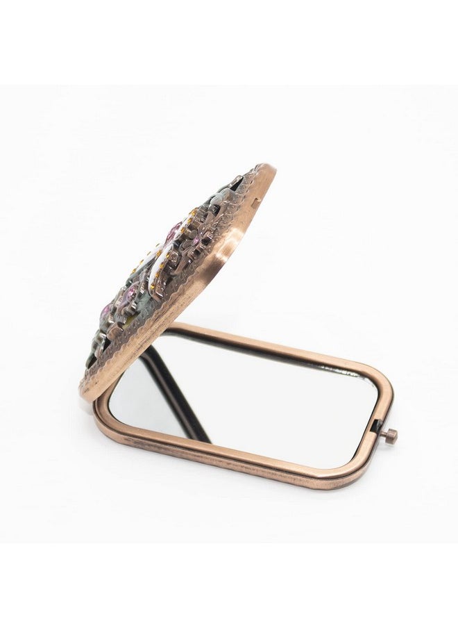 Warmtree Vintage Makeup Mirror Metal Portable Foldable Mirror Butterfly Vanity Mirror Double Sided Compact Cosmetic Mirror Travel Mirror (A)  - Image 3