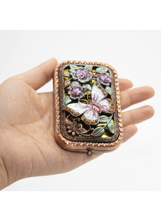 Warmtree Vintage Makeup Mirror Metal Portable Foldable Mirror Butterfly Vanity Mirror Double Sided Compact Cosmetic Mirror Travel Mirror (A)  - Image 2