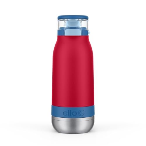 Ello Emma 14oz Vacuum Insulated Stainless Steel Kids Water Bottle with Straw and Builtin Carrying Handle and LeakProof Locking Lid for School Backpack Lunchbox and Outdoor Sports Red Splash - Image 1