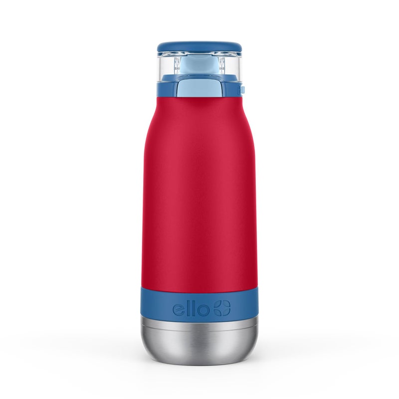 Ello Emma 14oz Vacuum Insulated Stainless Steel Kids Water Bottle with Straw and Builtin Carrying Handle and LeakProof Locking Lid for School Backpack Lunchbox and Outdoor Sports Red Splash - Image 2