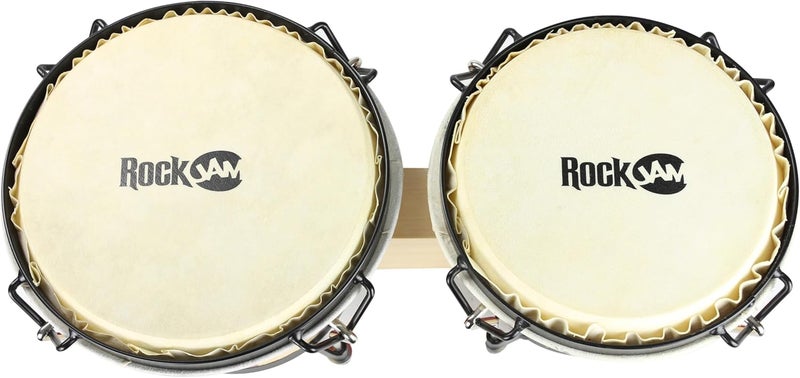 RockJam 7" and 8" Bongo Drum Set with Padded Bag and Tuning Key, Red and Natural Stripe - Image 5