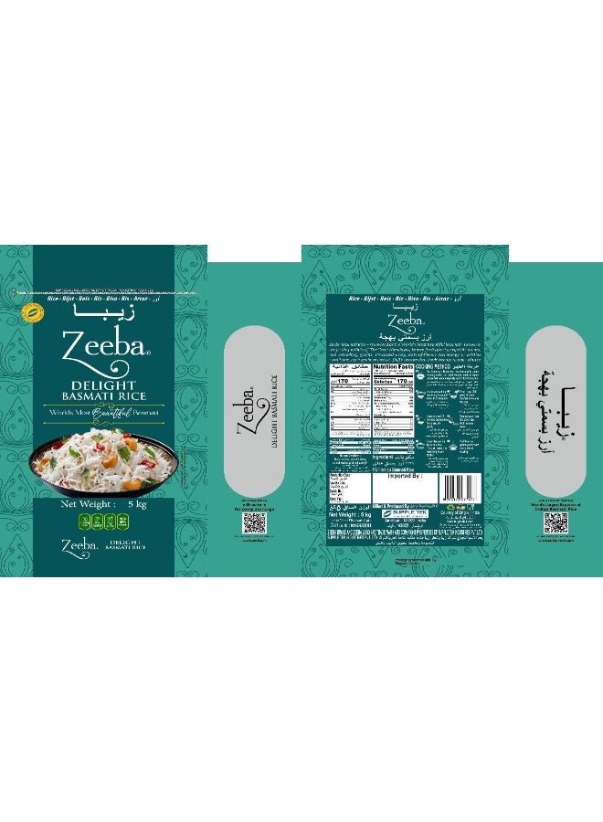 ZEEBA Delight Basmati Rice Green Plastic Pouch 5kg - Image 2