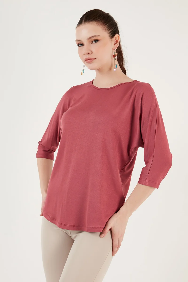 ليلا Crew Neck Three Quarter Sleeve Blouse Women's Blouse 5861416Y