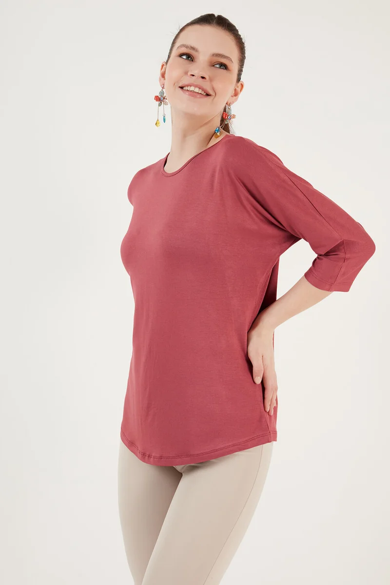 ليلا Crew Neck Three Quarter Sleeve Blouse Women's Blouse 5861416Y