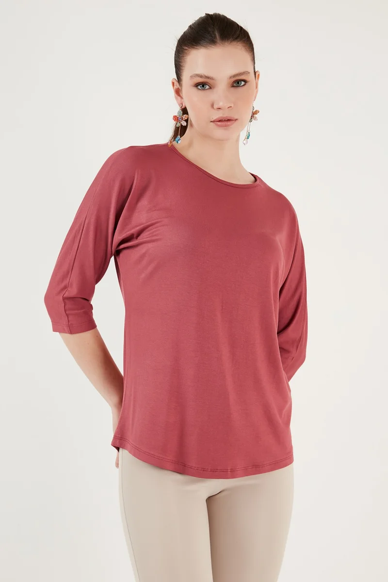ليلا Crew Neck Three Quarter Sleeve Blouse Women's Blouse 5861416Y
