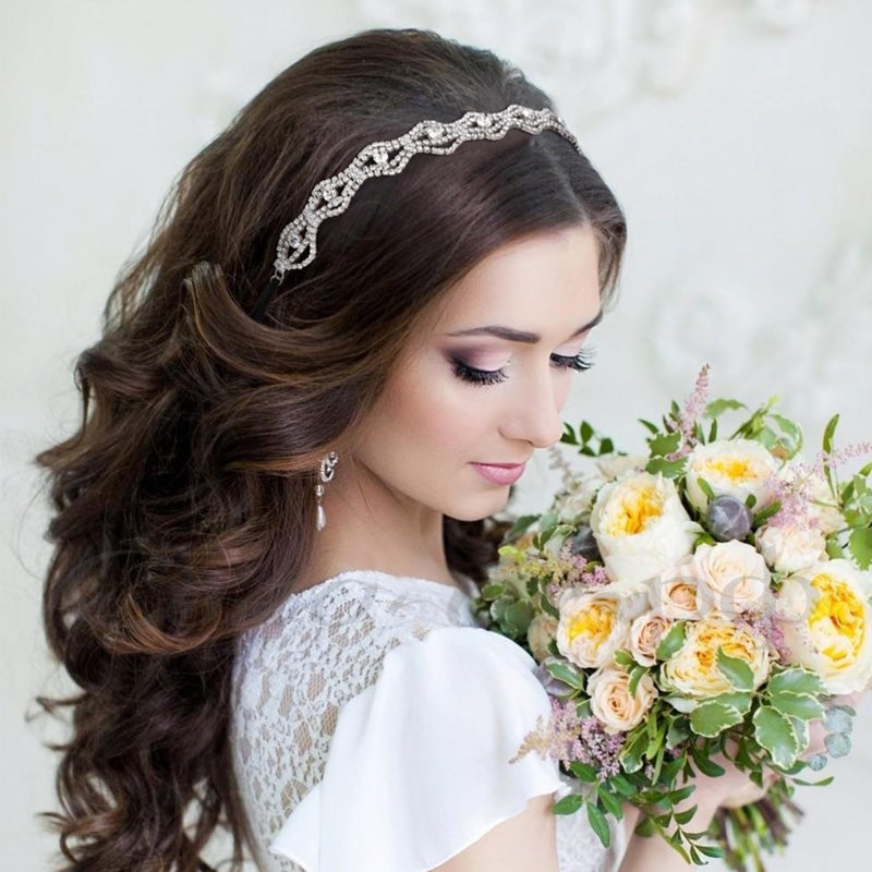 CustomyLife 2pcs Elastic Rhinestone Headbands Sparkly Wave Head Chain Crown Alloy Disco Silver Crystal Hair Band Accessories for Wedding Prom First Communion Pageant Women Girls - Image 2