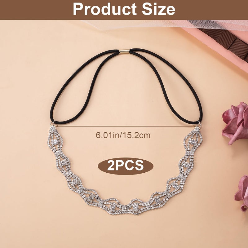 CustomyLife 2pcs Elastic Rhinestone Headbands Sparkly Wave Head Chain Crown Alloy Disco Silver Crystal Hair Band Accessories for Wedding Prom First Communion Pageant Women Girls - Image 5