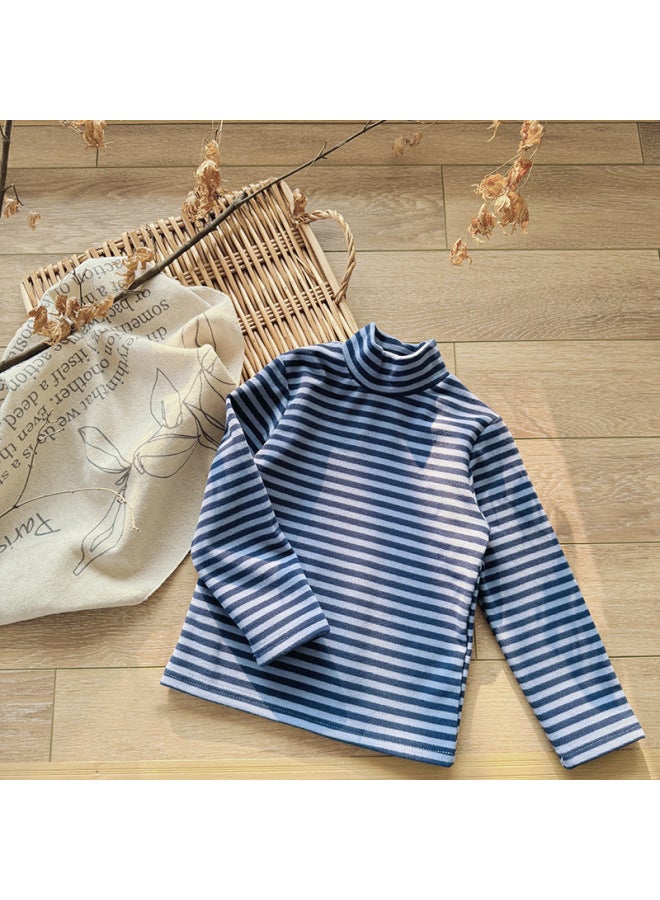 Winter New Korean Versatile Striped Children's T-shirt Stylish Half-high Collar Boys And Girls Base Shirt Trendy