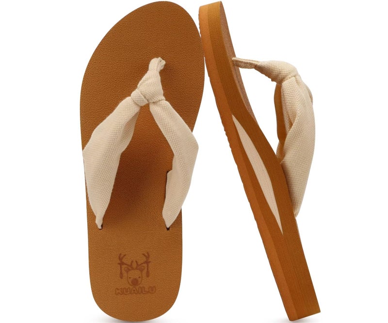 KuaiLu Flip Flops Women Arch Support Yoga Mat Comfortable Summer Beach Walking Thong Cushion Sandals Slip on Outfits Travel Essential Orthotic Slides Indoor Outdoor Slippers Shoes Beige Khaki Size 8.5 - Image 1