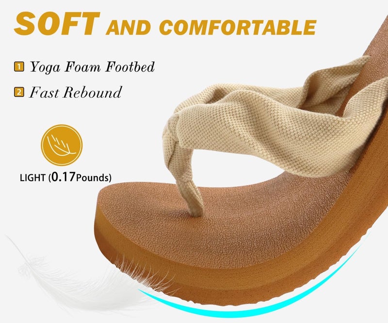 KuaiLu Flip Flops Women Arch Support Yoga Mat Comfortable Summer Beach Walking Thong Cushion Sandals Slip on Outfits Travel Essential Orthotic Slides Indoor Outdoor Slippers Shoes Beige Khaki Size 8.5 - Image 3