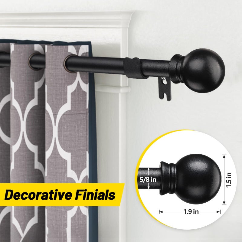 CALCHELE 2 Pack Black Curtain Rods for Windows 28 to 48 inch, 5/8 inch Small Cafe Window Curtain Rods, Short Drapery Rod for Bedroom Kitchen (Sizeï¼š30-50 Inch, Matte Black) - Image 3