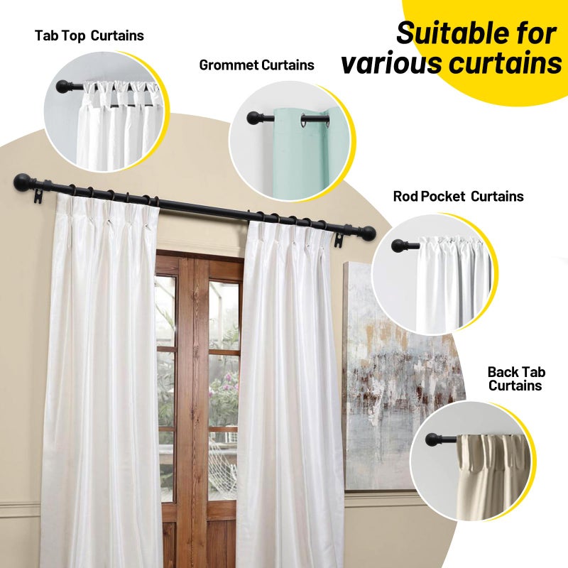 CALCHELE 2 Pack Black Curtain Rods for Windows 28 to 48 inch, 5/8 inch Small Cafe Window Curtain Rods, Short Drapery Rod for Bedroom Kitchen (Sizeï¼š30-50 Inch, Matte Black) - Image 4