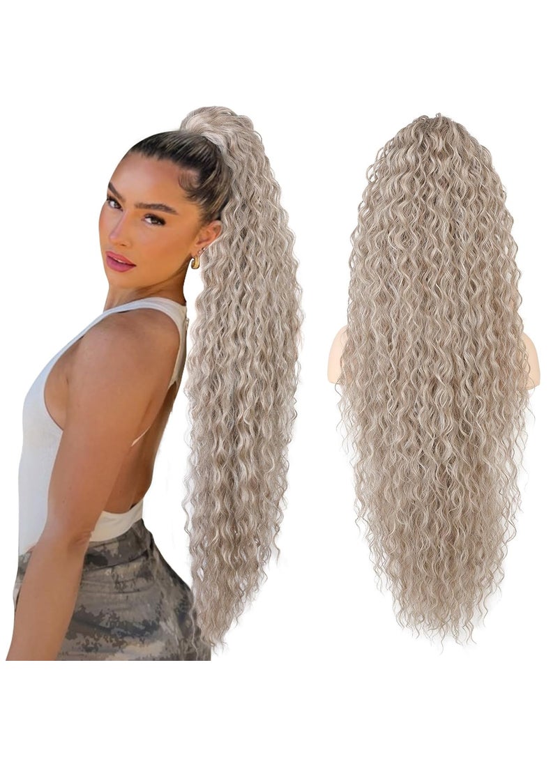 SEIKEA SEIKEA 36 Drawstring Ponytail Extension Long Lightweight Full Natural Curly Fake Pony Tail Multi Layered Soft Clip in Hair Extensions Ponytail Synthetic Hairpiece Ash Gray Ash Blonde Highlights 