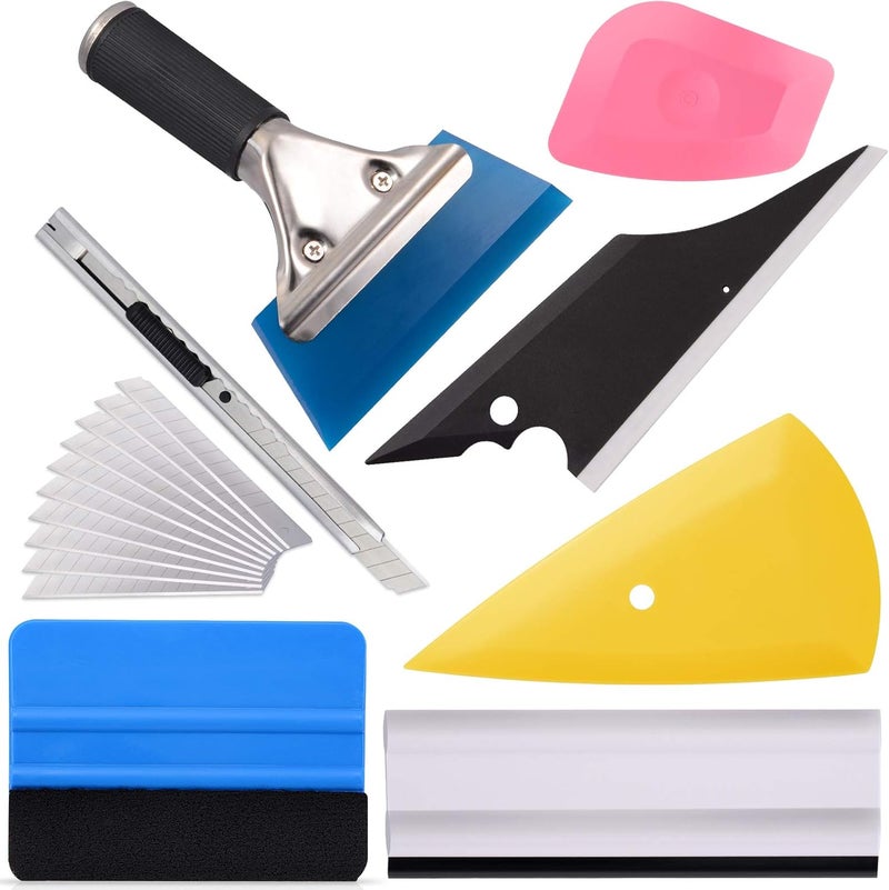 Ehdis Vinyl Wrap Tool Window Tint Kit 7 Pieces Vehicle Tinting Tools Car Glass Protective Film Wrapping Installation Set Included Squeegees, Felt Squeegee, Cutting Knife with Blades - Image 1