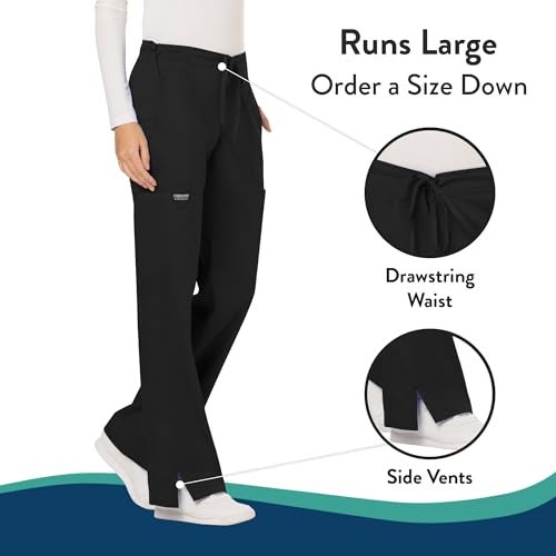 Cherokee WW Revolution by Cherokee Women's Mid Rise Moderate Flare Drawstring Pant Petite, Black, XX-Small Petite - Image 4