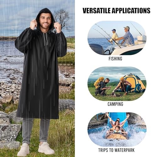 HACER EVA Raincoat 110 GSM with Adjustable Hood Full Sleeves Universal Size Long Length Lightweight Water Resistant Outdoor Rainwear for Camping Trekking Hiking Men & Women (Pack of 1, Black) - Image 4