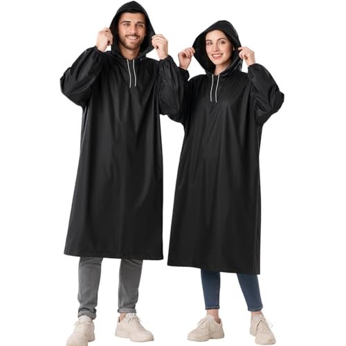 HACER EVA Raincoat 110 GSM with Adjustable Hood Full Sleeves Universal Size Long Length Lightweight Water Resistant Outdoor Rainwear for Camping Trekking Hiking Men & Women (Pack of 1, Black) - Image 1