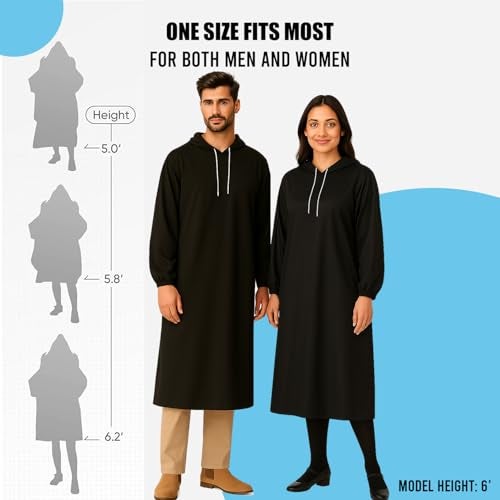 HACER EVA Raincoat 110 GSM with Adjustable Hood Full Sleeves Universal Size Long Length Lightweight Water Resistant Outdoor Rainwear for Camping Trekking Hiking Men & Women (Pack of 1, Black) - Image 2