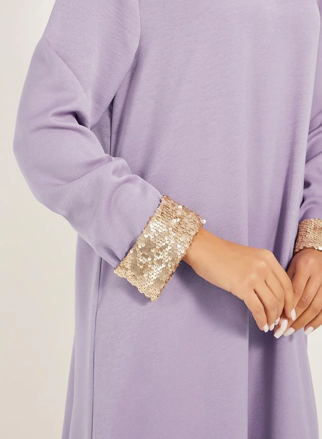 Styli high neck full sleeve jalabiya with shimmer trim