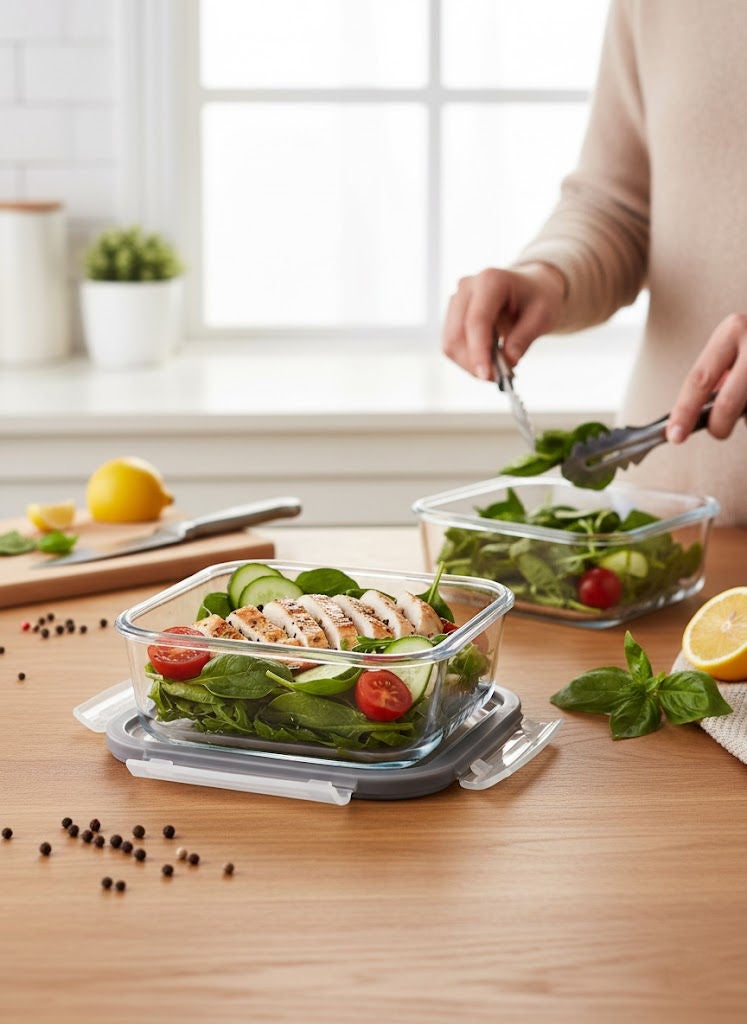 لاف حاوية طعام زجاجية مربعة بغطاء باللون الرمادي/شفاف سعة 1150 مل - Image 1