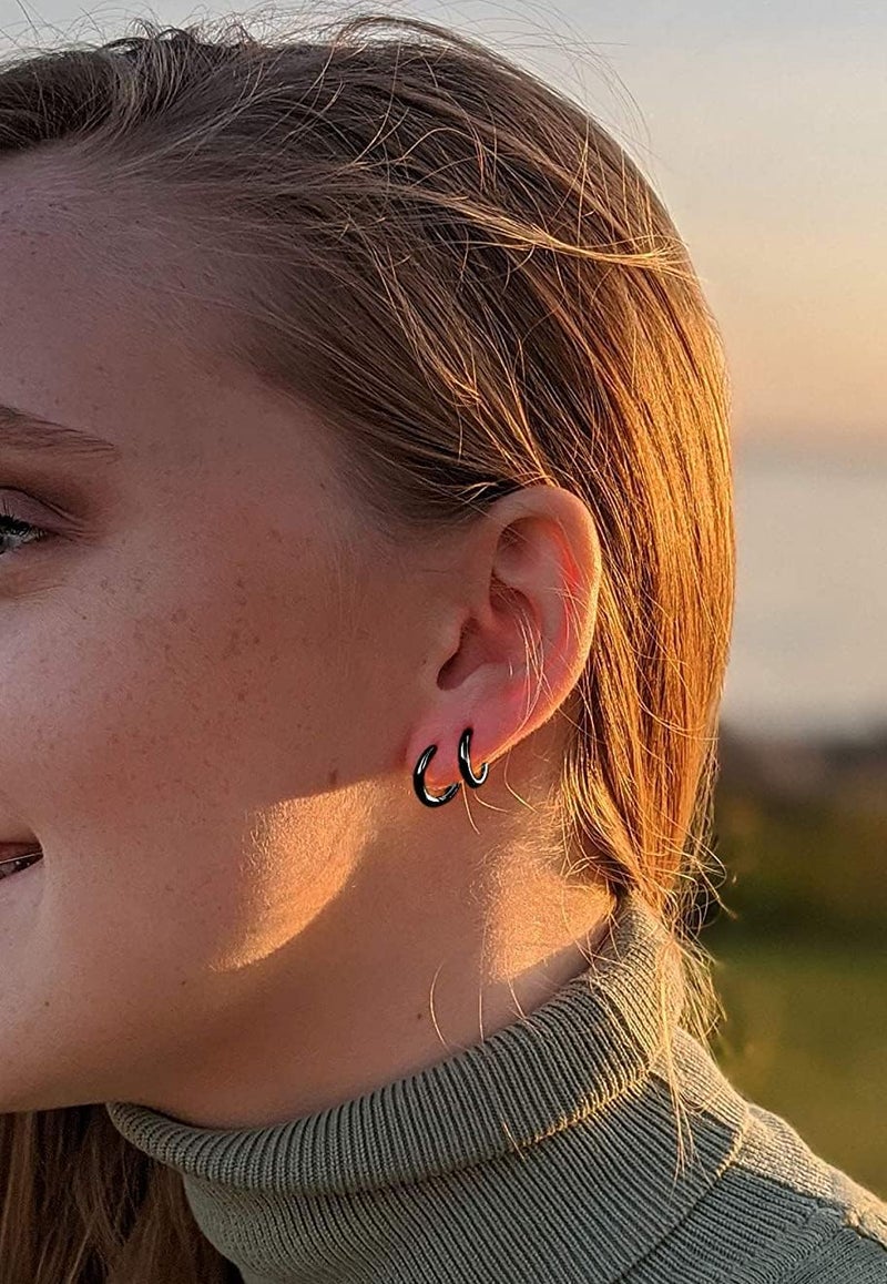 Motbegit Store 316L Surgical Stainless Steel Hoop Earrings,Mens Hoops Earrings Gold Silver Black Hypoallergenic,6mm 8mm 10mm 12mm Small Huggie Hoop Earrings Men Women for Cartilage Piercings - Image 3