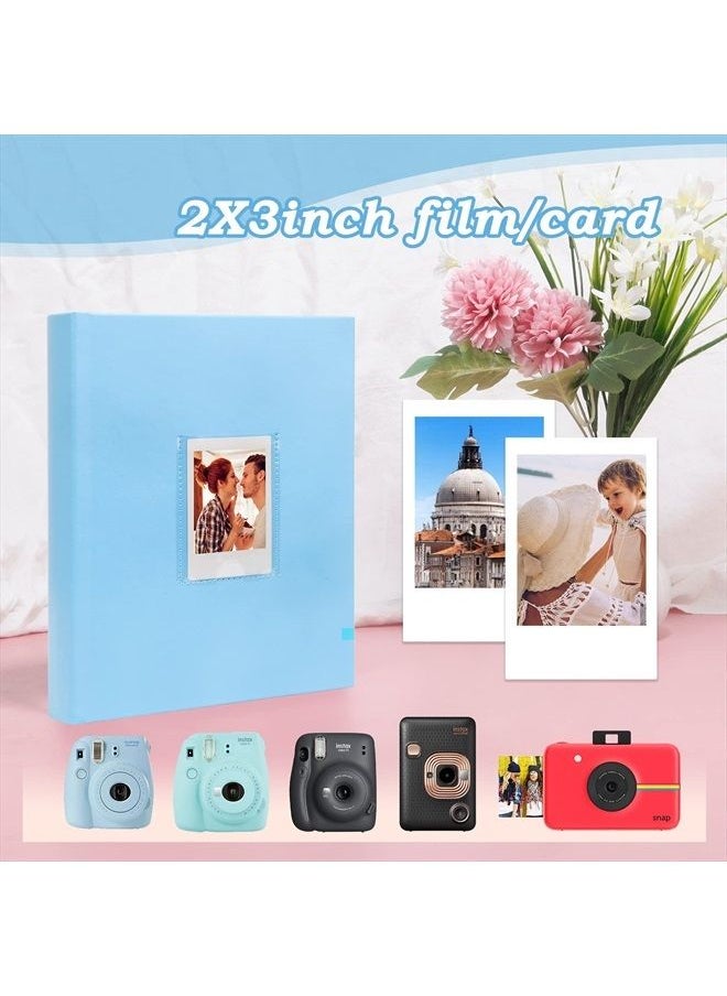 Ruibytree - 128 Pocket Photo Album with Writing Space, Front Window, Polaroid 2x3 Inch Photo Albums Compatible with Fujifilm Instax Mini 12 11 9 8 40, Polaroid 300, HP Sprocket, K-Pop Photocards (Blue) - Image 1